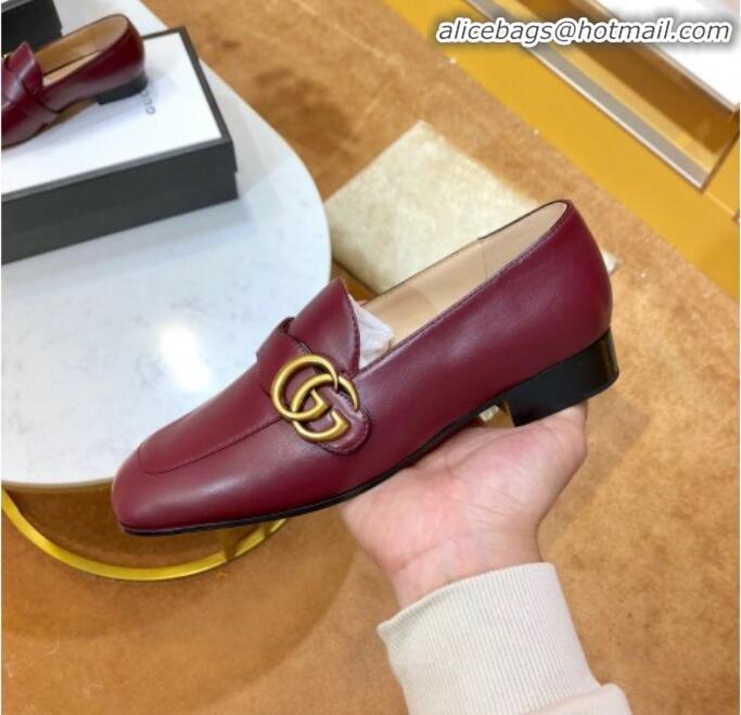 Fashion Gucci Leather Double G Loafer 602496 Burgundy 2020 