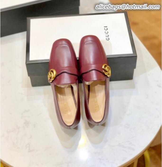 Fashion Gucci Leather Double G Loafer 602496 Burgundy 2020 