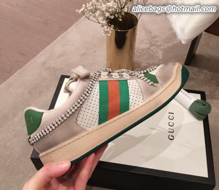 Luxury Gucci Screener Perforated Leather Low-top Sneaker with Crystal G11604 2020