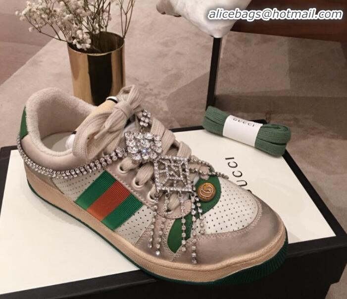 Luxury Gucci Screener Perforated Leather Low-top Sneaker with Crystal G11604 2020