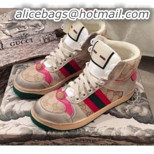 Luxury Cheap Gucci Screener GG High-top Sneaker 11606 Pink 2020