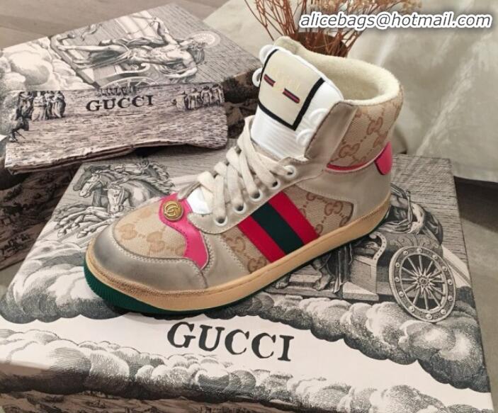 Luxury Cheap Gucci Screener GG High-top Sneaker 11606 Pink 2020