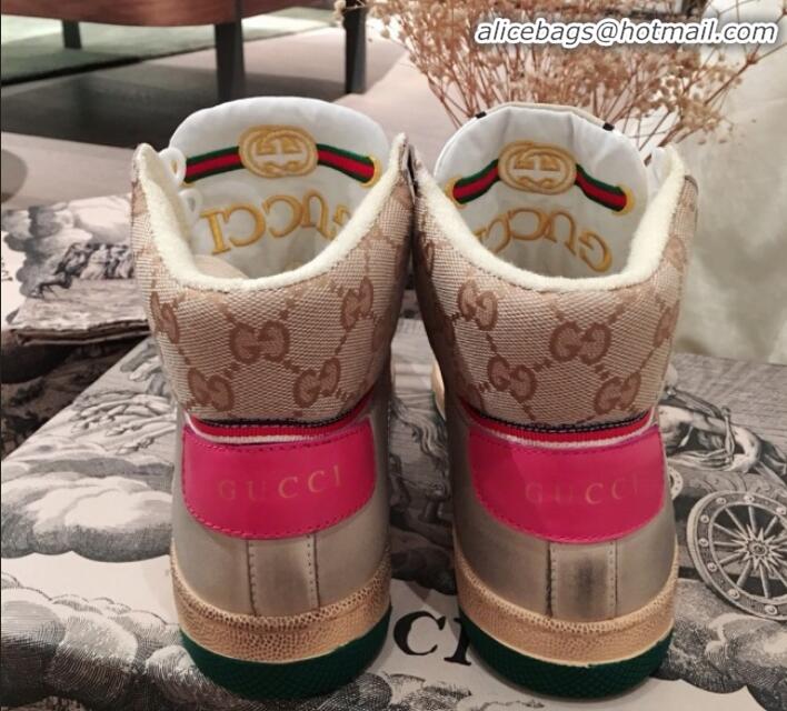 Luxury Cheap Gucci Screener GG High-top Sneaker 11606 Pink 2020