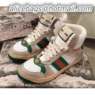 Discount Gucci Screener Perforated Leather High-top Sneaker G11608 Green 2020