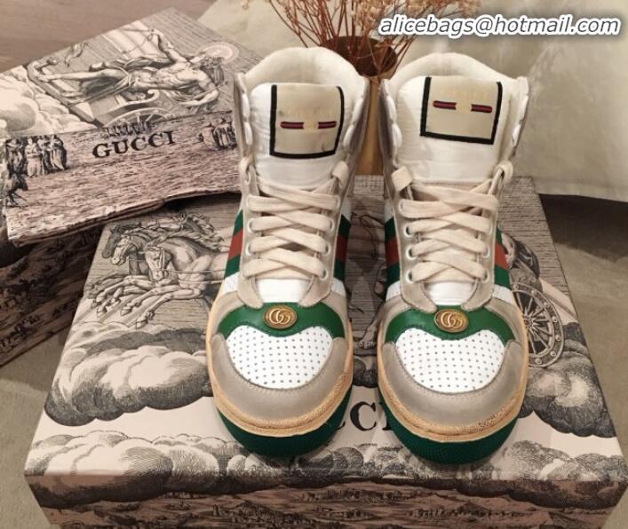 Discount Gucci Screener Perforated Leather High-top Sneaker G11608 Green 2020