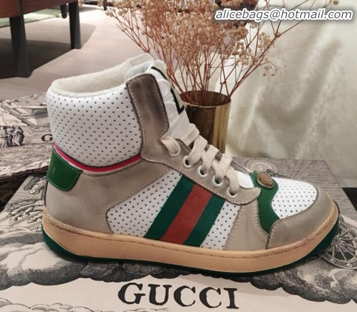 Discount Gucci Screener Perforated Leather High-top Sneaker G11608 Green 2020