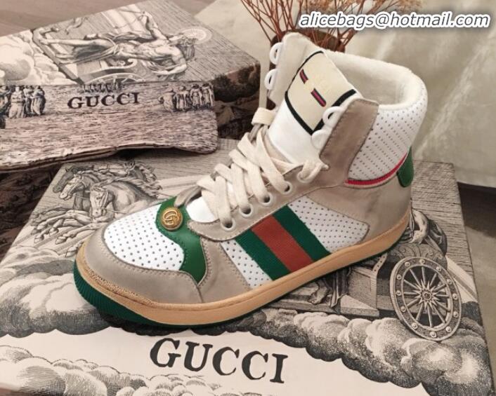 Discount Gucci Screener Perforated Leather High-top Sneaker G11608 Green 2020