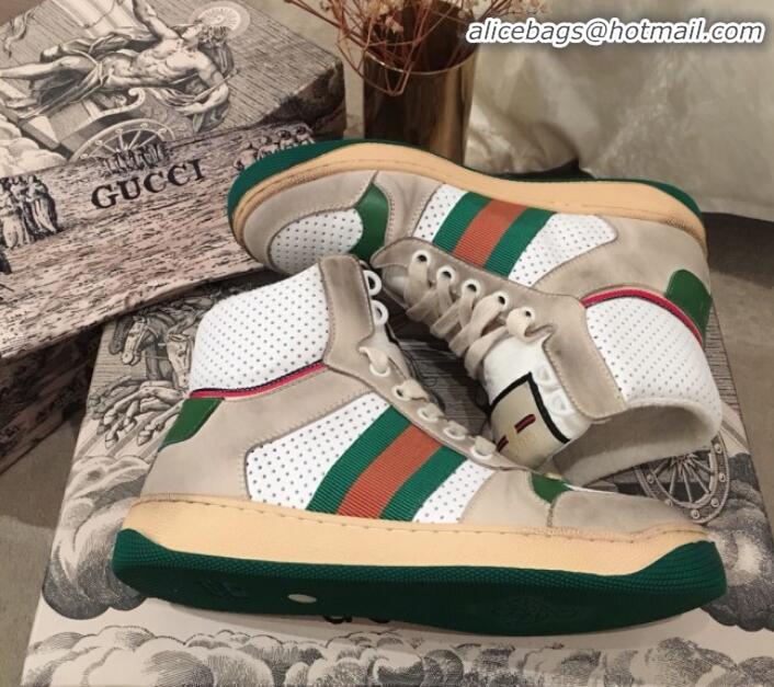 Discount Gucci Screener Perforated Leather High-top Sneaker G11608 Green 2020