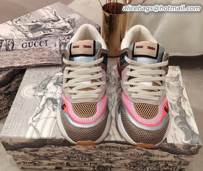 Sophisticated Gucci Ultrapace Leather and Mesh Low-top Sneakers G11610 Pink 2020