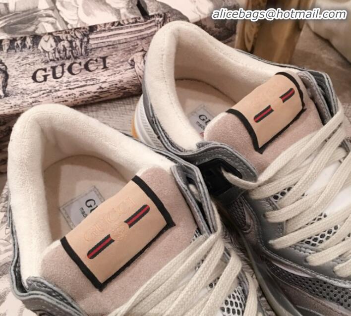 Best Price Gucci Ultrapace Leather and Mesh Low-top Sneakers G11610 Silver 2020