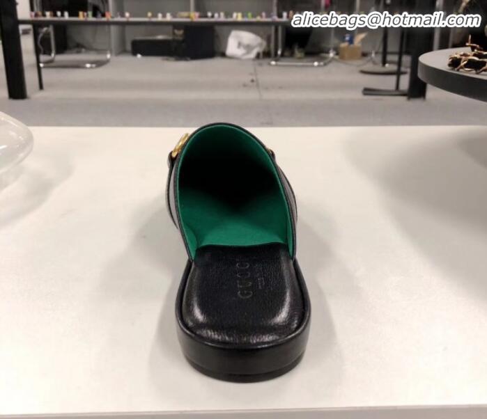 Discount Gucci Lambskin Horsebit Flat Mules Black/Green G21133 2020