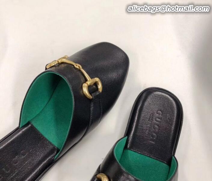 Discount Gucci Lambskin Horsebit Flat Mules Black/Green G21133 2020