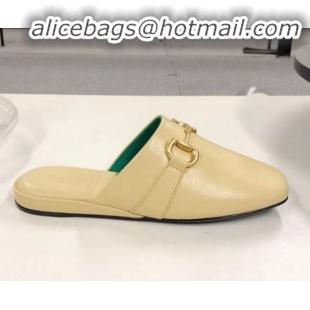 Luxury Gucci Lambskin Horsebit Flat Mules G21133 Light Beige 2020