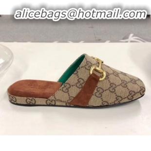 Practical Gucci GG Canvas Horsebit Flat Mules G21133 Beige 2020