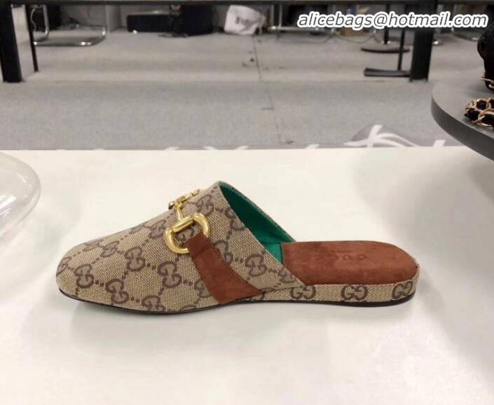 Practical Gucci GG Canvas Horsebit Flat Mules G21133 Beige 2020