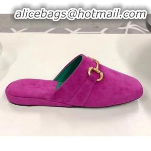 Elegant Gucci Suede Horsebit Flat Mules G21133 Hot Pink 2020