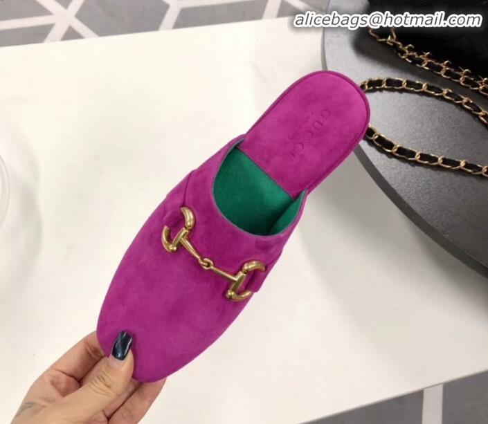 Elegant Gucci Suede Horsebit Flat Mules G21133 Hot Pink 2020