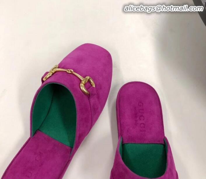 Elegant Gucci Suede Horsebit Flat Mules G21133 Hot Pink 2020