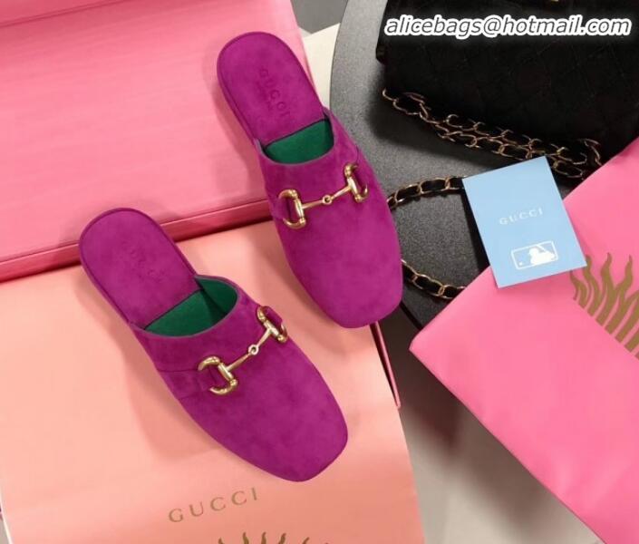 Elegant Gucci Suede Horsebit Flat Mules G21133 Hot Pink 2020