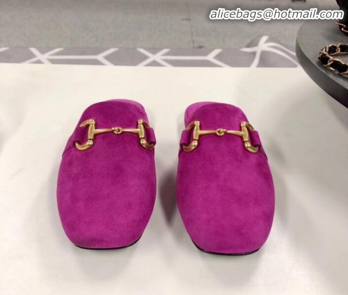 Elegant Gucci Suede Horsebit Flat Mules G21133 Hot Pink 2020