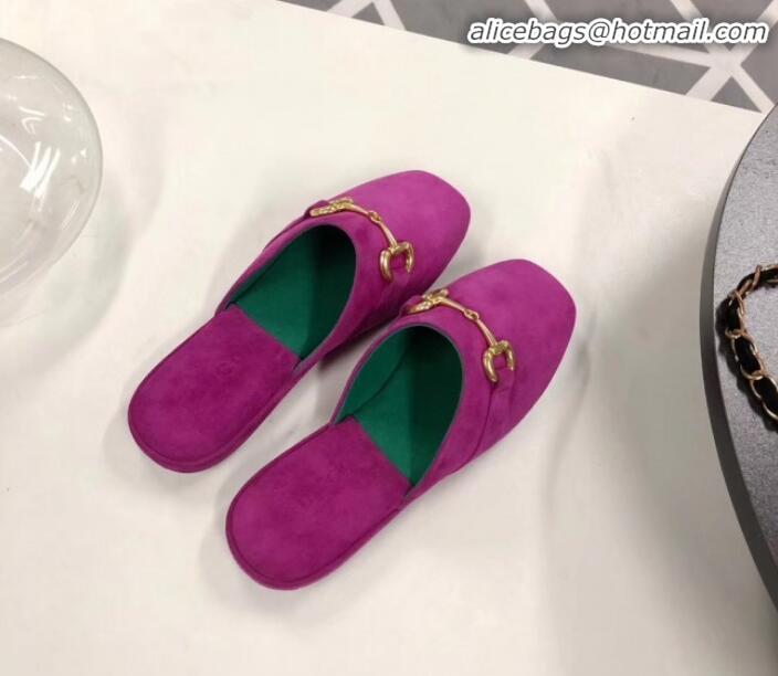 Elegant Gucci Suede Horsebit Flat Mules G21133 Hot Pink 2020