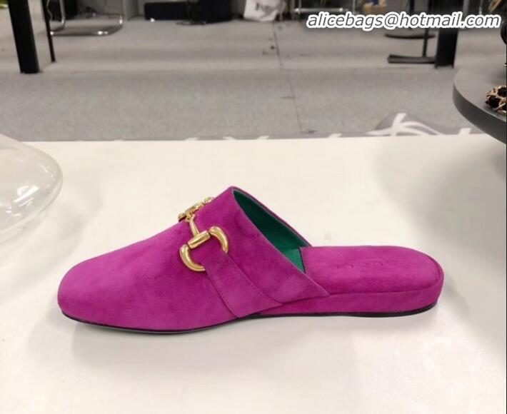 Elegant Gucci Suede Horsebit Flat Mules G21133 Hot Pink 2020