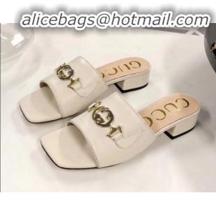 Newest Gucci Zumi Leather Slide Sandals 602415 White 2020