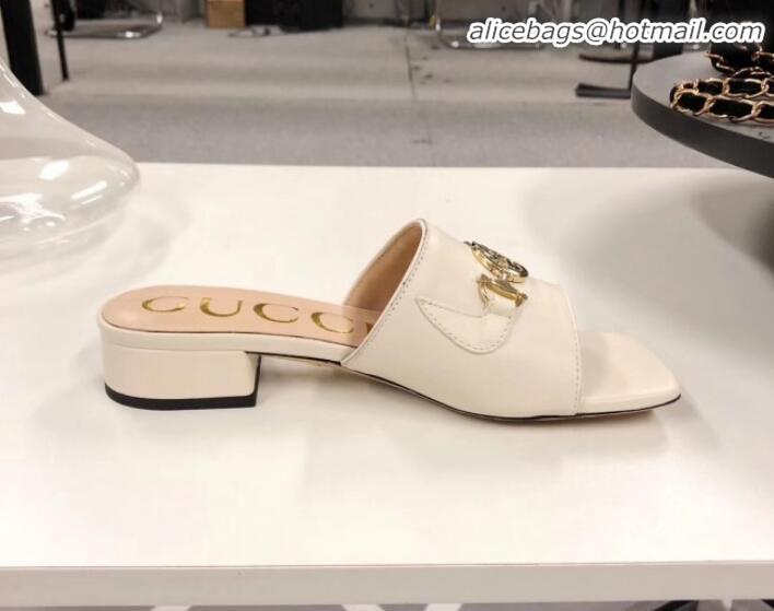 Newest Gucci Zumi Leather Slide Sandals 602415 White 2020