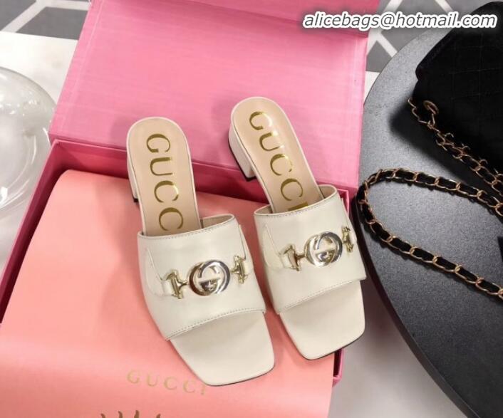 Newest Gucci Zumi Leather Slide Sandals 602415 White 2020