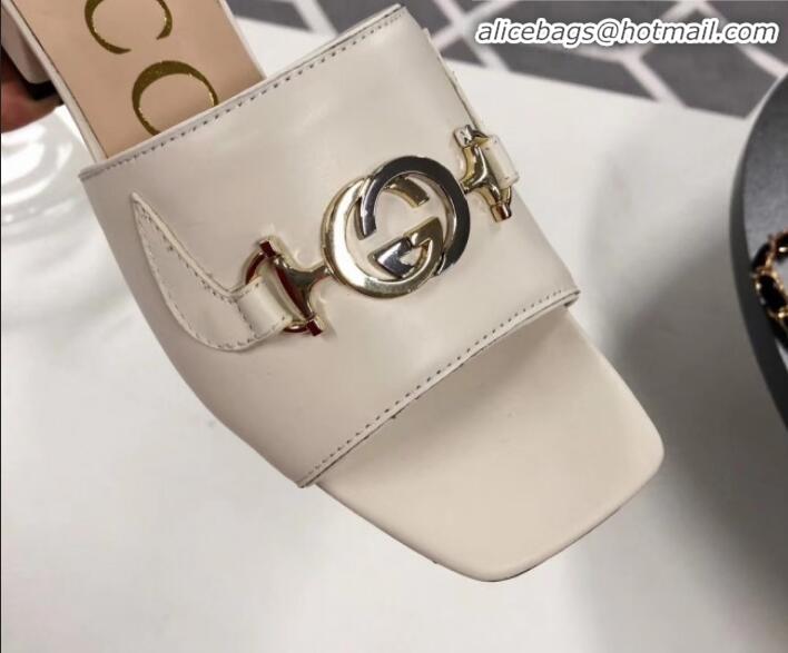 Newest Gucci Zumi Leather Slide Sandals 602415 White 2020