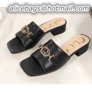 High Quality Gucci Zumi Leather Slide Sandals 602415 Black 2020