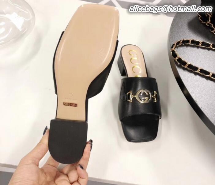 High Quality Gucci Zumi Leather Slide Sandals 602415 Black 2020