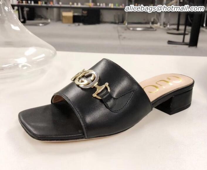 High Quality Gucci Zumi Leather Slide Sandals 602415 Black 2020