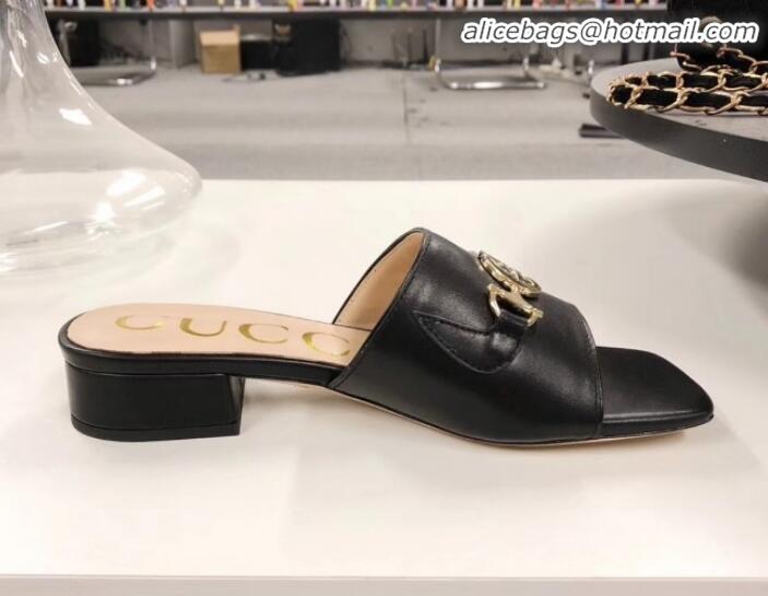 High Quality Gucci Zumi Leather Slide Sandals 602415 Black 2020