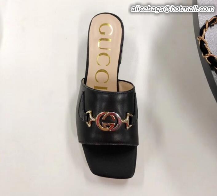 High Quality Gucci Zumi Leather Slide Sandals 602415 Black 2020