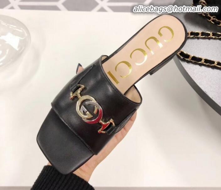 High Quality Gucci Zumi Leather Slide Sandals 602415 Black 2020