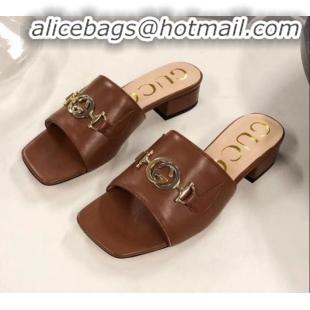 Low Cost Gucci Zumi Leather Slide Sandals 602415 Brown 2020