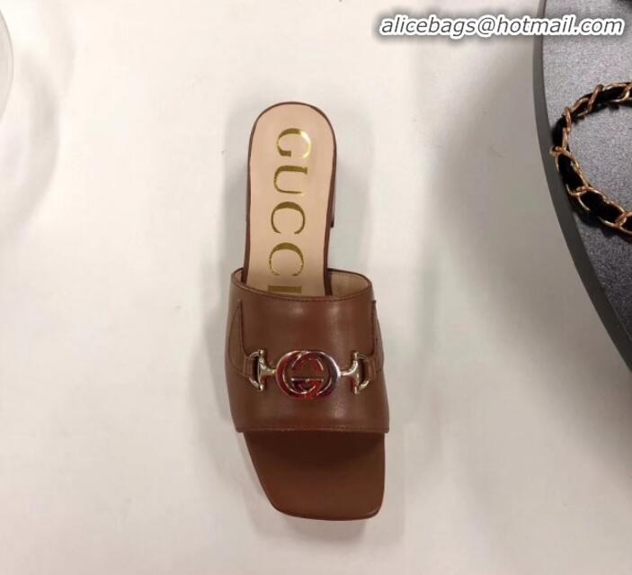 Low Cost Gucci Zumi Leather Slide Sandals 602415 Brown 2020