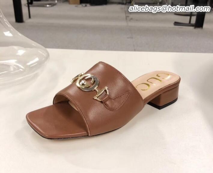 Low Cost Gucci Zumi Leather Slide Sandals 602415 Brown 2020