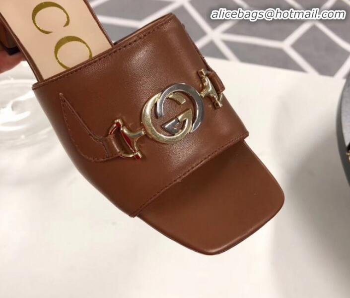 Low Cost Gucci Zumi Leather Slide Sandals 602415 Brown 2020