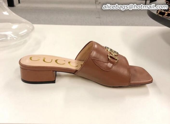 Low Cost Gucci Zumi Leather Slide Sandals 602415 Brown 2020