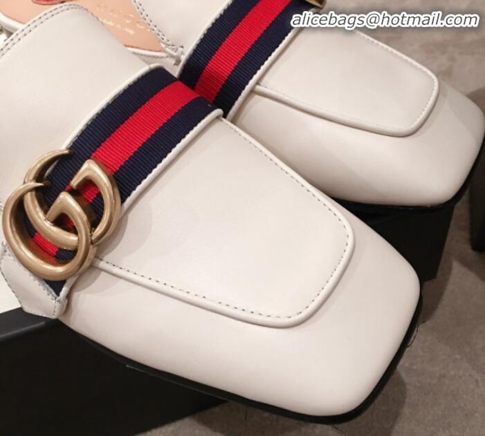 Sophisticated Gucci Leather GG Buckle Pearl Slippers Mules 423694 White 2020