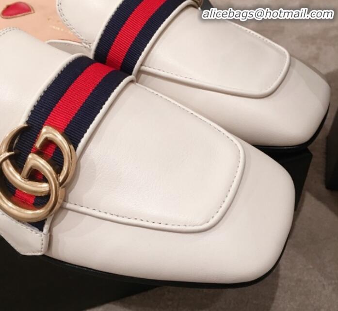 Luxury Gucci Leather GG Buckle Flat Slippers Mules 423694 White 2020