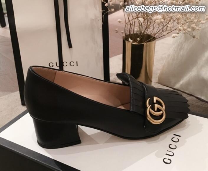 Fashion Gucci Leather GG Fringe Pumps 408208 Black 2020