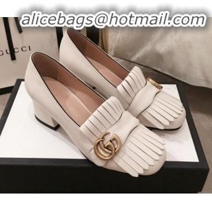 Unique Imitation Gucci Leather GG Fringe Pumps 408208 White 2020