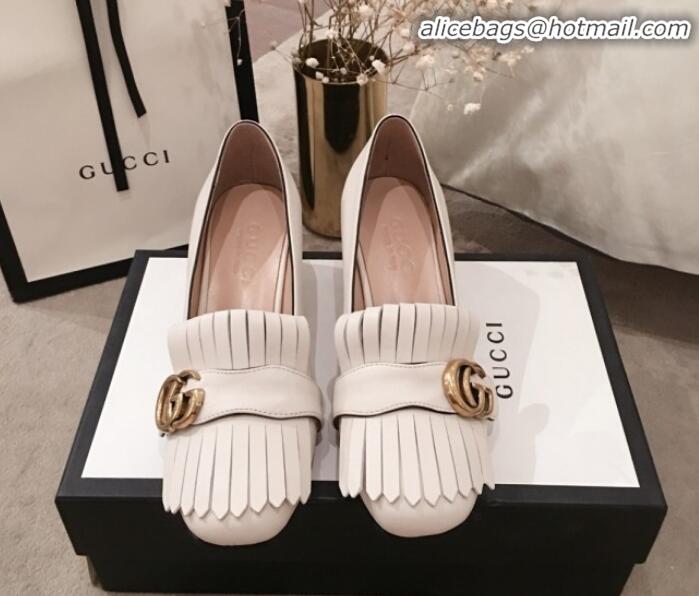 Unique Imitation Gucci Leather GG Fringe Pumps 408208 White 2020