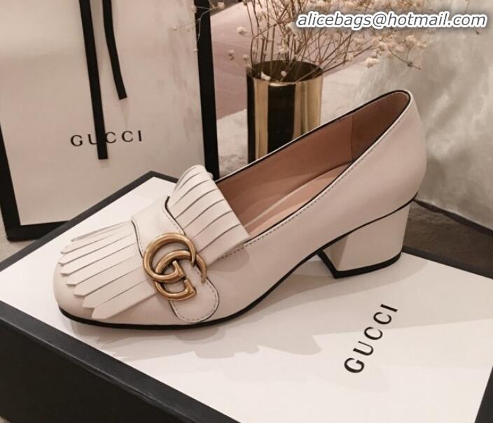 Unique Imitation Gucci Leather GG Fringe Pumps 408208 White 2020