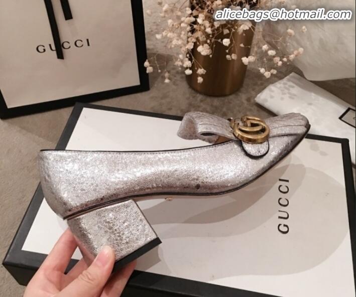 Luxury Gucci Leather GG Fringe Pumps 408208 Silver 2020