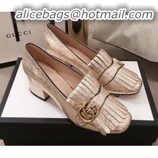 Stylish Gucci Leather GG Fringe Pumps 408208 Gold 2020