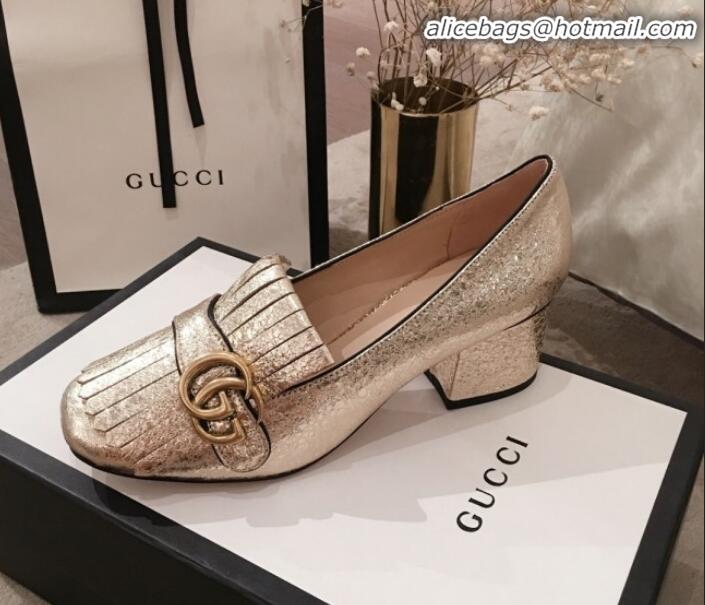 Stylish Gucci Leather GG Fringe Pumps 408208 Gold 2020